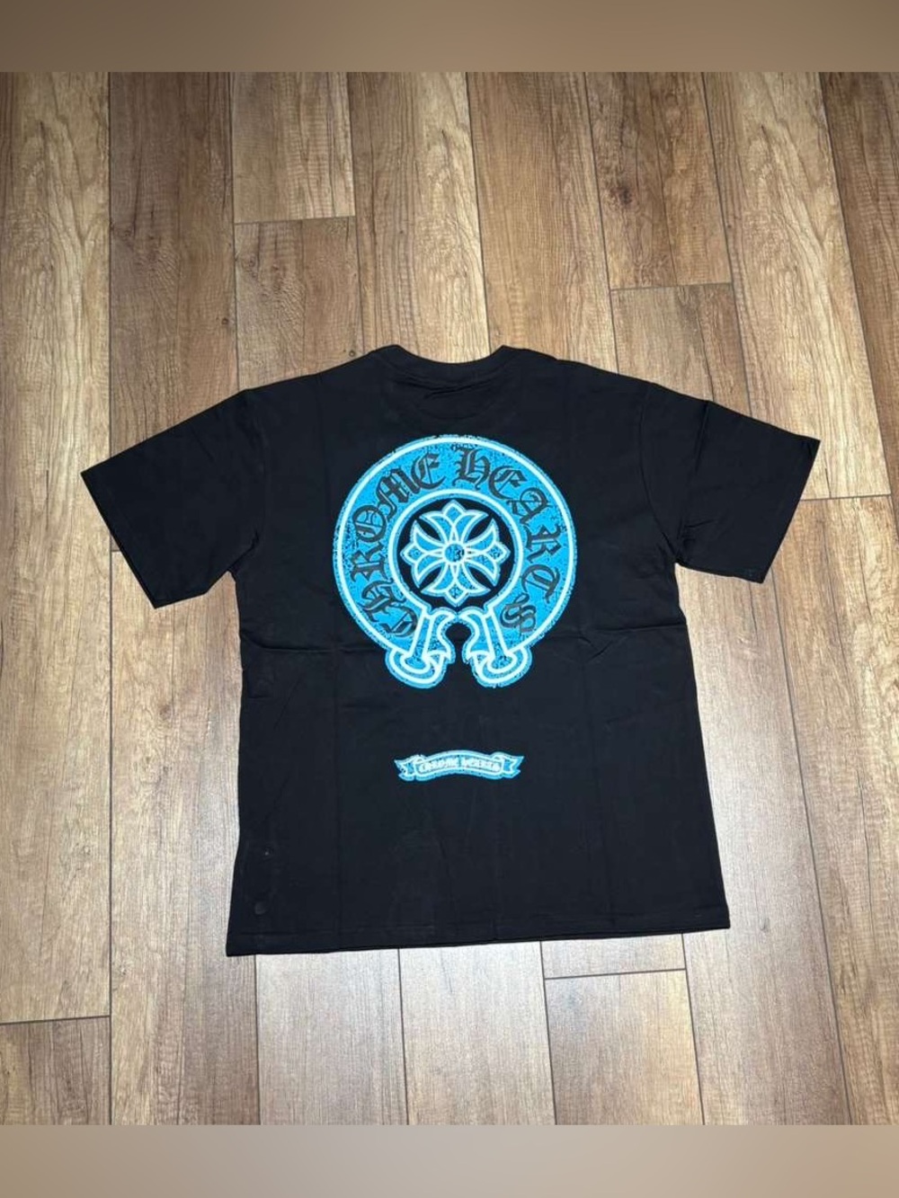 Chrome Hearts Black Short-Sleeve Tee Shirt with Blue Logo Brand New Mens Size L